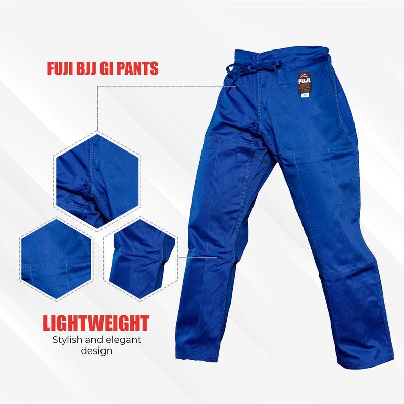 FUJI Sports Brazilian Jiu-Jitsu Gi Pants â€“ Adult BJJ Pants, Flat Drawstring, Reinforced Cotton, For Training & Competition, Blue, Size, A2 - Image 2